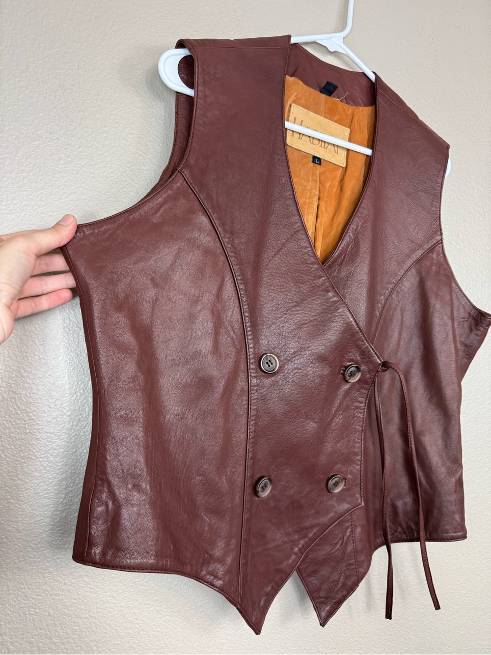 VTG Habitat Western Button Front Buttery Leather Vest Brown G - Picture 3 of 15